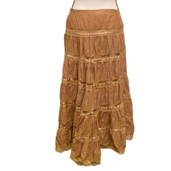 COTTAGE CORE SKIRT Lorraine B Mustard Boho Mustard - Picture 1 of 6